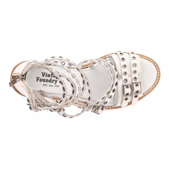 VINTAGE FOUNDRY JAMINA BLOCK HEEL LEATHER STUDDED SANDALS IN WHITE 7 NEW!! - Picture 8 of 8